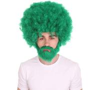HPO Classic 80's Painter Afro Wig and Beard Set for Adults, Effortless Celebrity Look, Quality Halloween Wig-Green