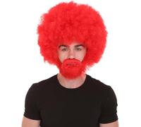 HPO Classic 80's Painter Afro Wig and Beard Set for Adults, Effortless Celebrity Look, Quality Halloween Wig-Red