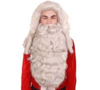 HPO Deluxe Santa Claus Beard - Realistic Grey Curly Christmas Beard & Mustache Set - Soft, Full, and Adjustable for Adults - Perfect for Holiday Parties, Cosplay, Parades & Santa Costumes