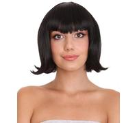 HPO Elegant Vampire Cosplay Black Wig with Ventilated Cap, Flame-retardant Synthetic Fiber
