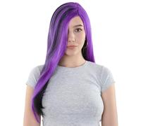 HPO Enchanting Gothic Glamour Purple and Black Wig | Long Side-Parted Halloween Cosplay Wigs for Women | Flame-Retardant Synthetic Fiber Wig Hair for Christmas
