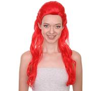 HPO Enchanting Long Red Women's Wig Superior Cosplay Quality Comfortable Capless Design Flame-Retardant Synthetic Faiber