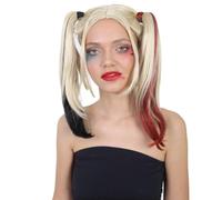 HPO Female Villains Cosplay Wig | Red and Blue Pigtail Wig | Multicolor Flame-Retardant Wigs for Adult