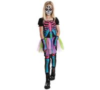 HPO Girls Colorful Skeleton Multicolro Costume - Long-Sleeve Bodysuit with Skeleton Print, Halloween,Cosplay, Stage Acts & Spooky-Themed Events -(4 Years)
