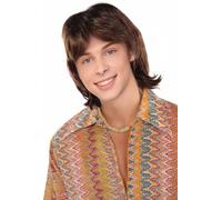 HPO HALLOWEEN PARTY ONLINE 70s Heartthrob Wig for Men - Wavy Brown Wig with Voluminous Curls, Breathable Capless Cap, Flame-Retardant Synthetic Fiber for Halloween, Cosplay & Retro Events