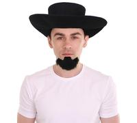 HPO HALLOWEEN PARTY ONLINE Adult Men's Amish Madness Beard & Cap - Retro Style Black Full Beard for Halloween & Costume Parties