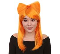HPO HALLOWEEN PARTY ONLINE Adult Women’s Bun Wig for TV/Movie Long Butterfly Wig, Flame-Retardant Fiber, Great for Halloween - Pumpkin Orange