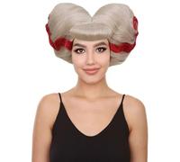 HPO HALLOWEEN PARTY ONLINE Adult Women's British Drag Performer Wig - Blonde with Red Line Heart Style, Flame-Retardant Synthetic Fiber, Cosplay Costume Hair