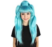 HPO HALLOWEEN PARTY ONLINE Adult Women's Long Blue Ponytail Wig | British American Drag Queen Look | Bold Halloween Hairpiece | Cosplay Fiber Style