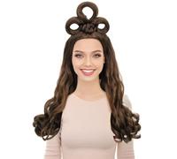 HPO HALLOWEEN PARTY ONLINE Adult Women's Long Curl Wig with Ring | Synthetic Fiber Hair for Halloween Party | Premium Breathable Capless Cap - Brown