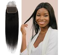 HPO HALLOWEEN PARTY ONLINE A'Lelia 100% Hand Made Unprocessed A7 Grade140% Density Human Hair Bundle Free Part 4X4 Hand Tied Swiss Lace Closure with Baby Hairs for Weave (033 - Natural, 12")