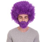 HPO HALLOWEEN PARTY ONLINE Classic 80's Painter Afro Wig and Beard Set for Adults, Effortless Celebrity Look, Quality Halloween Wig-Purple