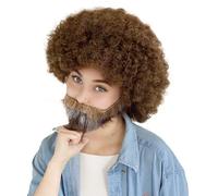 HPO HALLOWEEN PARTY ONLINE Classic 80's Painter Afro Wig and Beard Set for Adults, Effortless Celebrity Look, Halloween Wig-Brown