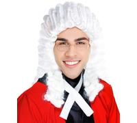 HPO HALLOWEEN PARTY ONLINE Men’s White Judge Wig - Classic Wavy Costume Hairpiece for Courtroom, Historical, Cosplay & Halloween Themed Events