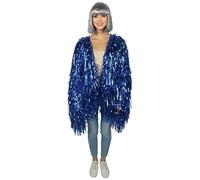 HPO HALLOWEEN PARTY ONLINE Unisex Thick Metallic Tinsel Foil Jacket - Extra Dense Shiny Glitter Costumes | Loose Fit Festival Rave Outfits, Blue - Large