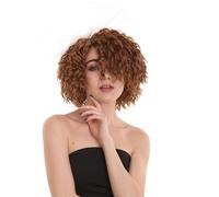 HPO HALLOWEEN PARTY ONLINE Womens 80s Wild Curly Wig with Bow | Brown Vintage Wigs | Premium Breathable Capless Cap
