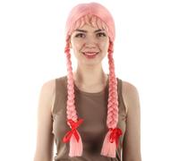 HPO HALLOWEEN PARTY ONLINE Women's Long Braided Dutch Girls Wig | Adult Halloween Costume Party Wigs for Women | Flame Retardant Hair for Group Cosplay - Pink