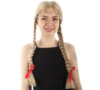 HPO HALLOWEEN PARTY ONLINE Women's Long Braided Dutch Girls Wig | Adult Halloween Costume Party Wigs for Women | Flame Retardant Hair for Group Cosplay - Beige