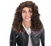 HPO Hippie Wig for Men - Long Wavy Mahogany Brown with Headband - 60s 70s Retro Costume Fancy Dress Halloween Cosplay Party