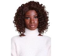 HPO Idia Curly 13 Inch Long 4X4 Hand-Tied Lace Front Wig, Good Heat Resistant Fiber, 20+ Shades of Natural, Dip Dyed, & Blended Colors (Medium Brown)