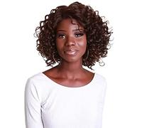 HPO Idia Curly 13 Inch Long 4X4 Hand-Tied Lace Front Wig, Good Heat Resistant Fiber, 20+ Shades of Natural, Dip Dyed, & Blended Colors (Brown with Golden Highlights)