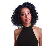 HPO Idia Curly 13 Inch Long 4X4 Hand-Tied Lace Front Wig, Good Heat Resistant Fiber, 20+ Shades of Natural, Dip Dyed, & Blended Colors (Blue and Black Blend)
