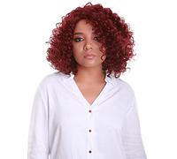 HPO Idia Curly 13 Inch Long 4X4 Hand-Tied Lace Front Wig, Good Heat Resistant Fiber, 20+ Shades of Natural, Dip Dyed, & Blended Colors (Medium Red)