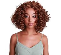 HPO Idia Curly 13 Inch Long 4X4 Hand-Tied Lace Front Wig, Good Heat Resistant Fiber, 20+ Shades of Natural, Dip Dyed, & Blended Colors (Copper Auburn Blend)
