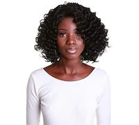 HPO Idia Curly 13 Inch Long 4X4 Hand-Tied Lace Front Wig, Good Heat Resistant Fiber, 20+ Shades of Natural, Dip Dyed, & Blended Colors (Black)