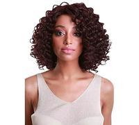 HPO Idia Curly 13 Inch Long 4X4 Hand-Tied Lace Front Wig, Good Heat Resistant Fiber, 20+ Shades of Natural, Dip Dyed, & Blended Colors (Medium Red and Black Blend)