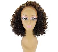 HPO Idia Curly 13 Inch Long 4X4 Hand-Tied Lace Front Wig, Good Heat Resistant Fiber, 20+ Shades of Natural, Dip Dyed, & Blended Colors (Caramel Brown Blend)