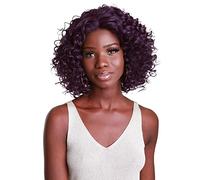HPO Idia Curly 13 Inch Long 4X4 Hand-Tied Lace Front Wig, Good Heat Resistant Fiber, 20+ Shades of Natural, Dip Dyed, & Blended Colors (Violet Blend)