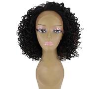 HPO Idia Curly 13 Inch Long 4X4 Hand-Tied Lace Front Wig, Good Heat Resistant Fiber, Color -Black with Caramel Highlights