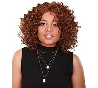 HPO Idia Curly 13 Inch Long 4X4 Hand-Tied Lace Front Wig, Heat Resistant Fiber, 20+ Shades of Natural, Dip Dyed, & Blended Colors (#P4273 - Light Brown Blend)