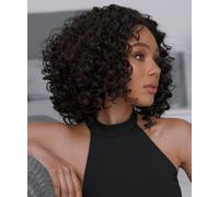 HPO Idia Curly 13 Inch Long 4X4 Hand-Tied Lace Front Wig, Heat Resistant Fiber, 20+ Shades of Natural, Dip Dyed, & Blended Colors (#F1B/33 - Black with Auburn Highlights)