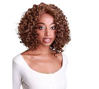 HPO Idia Curly 13 Inch Long 4X4 Hand-Tied Lace Front Wig, Heat Resistant Fiber, 20+ Shades of Natural, Dip Dyed, & Blended Colors (#BX4335 - Auburn Brown Blend)