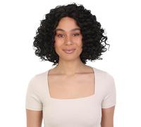 HPO Idia Curly 13 Inch Long 4X4 Hand-Tied Lace Front Wig, Heat Resistant Fiber, 20+ Shades of Natural, Dip Dyed, & Blended Colors (#1B - Natural Black)