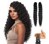 HPO Knotless Wet & Wavy Crochet Human Hair Extensions - Natural 18 Inch 50g Pre Separated 40 Strands Feather Hairpiece With String In The Middle Braid