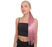 HPO Long Tinsel Ponytail Wig - Sparkling High Pony Extension for Cosplay, Halloween, Christmas & Festivals | Lightweight Design for All Day Comfort - Pink