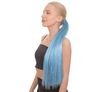 HPO Long Tinsel Ponytail Wig - Sparkling High Pony Extension for Cosplay, Halloween, Christmas & Festivals | Lightweight Design for All Day Comfort - Blue