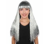 HPO Long Tinsel Wigs for Women Glamorous Party & Cosplay Accessory | 23 Inch Comfortable Design Tinsel Material Halloween Cosplay Wig - Silver