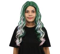 HPO Long Wavy Pastel Rainbow Wig - Multicolor Synthetic Wig with Dark Roots | Ideal for Cosplay, Halloween, Festivals, Stage Shows & Photo Shoots