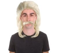 HPO HALLOWEEN PARTY ONLINE Men’s Blonde Mullet 70's Wig and Moustache Set - Wrestler Role Play Costume Accessory