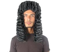 HPO Men’s Colonial Judge Wig - Black Historical Synthetic Hair Costume Accessory for Cosplay, Theatre & Fancy Dress