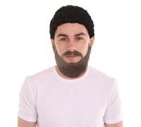 HPO Men’s Medium Synthetic Fiber Beard Mustache Set | Realistic Facial Hair Accessory for Men | Fake Beard Sets for Halloween, Christmas, and Costume Party - Dark Brown