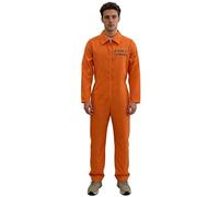 HPO Men’s Orange Prisoner Costume-Inmate Jumpsuit for Halloween, Easy Jail Theme Cosplay for Parties, Stage Shows & Dress Up - 2XL