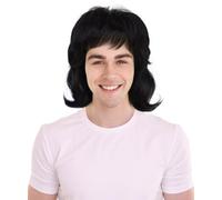 HPO Men’s Singer-Inspired Black Wavy Wig - Curly Costume Hairpiece for Halloween, Cosplay, Music Events & Retro Themed Parties