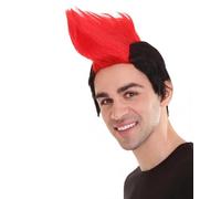 HPO Men's 80's Red and Black Mohawk Punk Wig - Spiked Costume Hair for Rocker, Rebel & Festival Looks