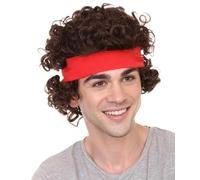 HPO Men's 80's Tennis Player Wig, Sporty Cosplay & Halloween, Premium Breathable Capless Cap, Flame-Retardant Synthetic Fiber -Color Brown