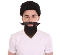 HPO Men's Black Captain Beard & Moustache Set - Self-Adhesive Synthetic Facial Hair for Cosplay, Fancy Dress & Halloween